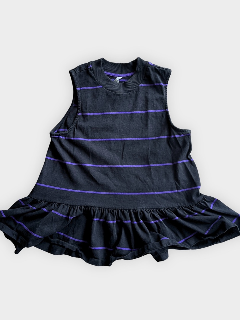 Anthropologie Black Purple Striped Ruffle Hem Tank Top Size S
